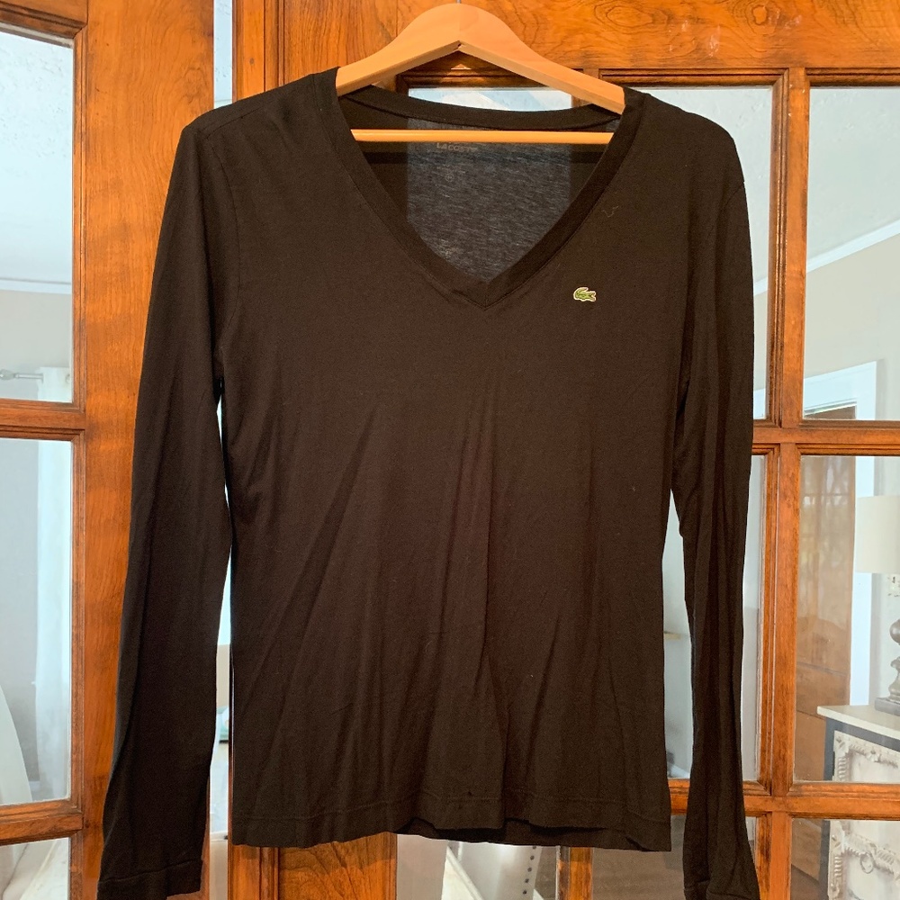 Light Weight Long Sleeve Black Lacoste V-Neck